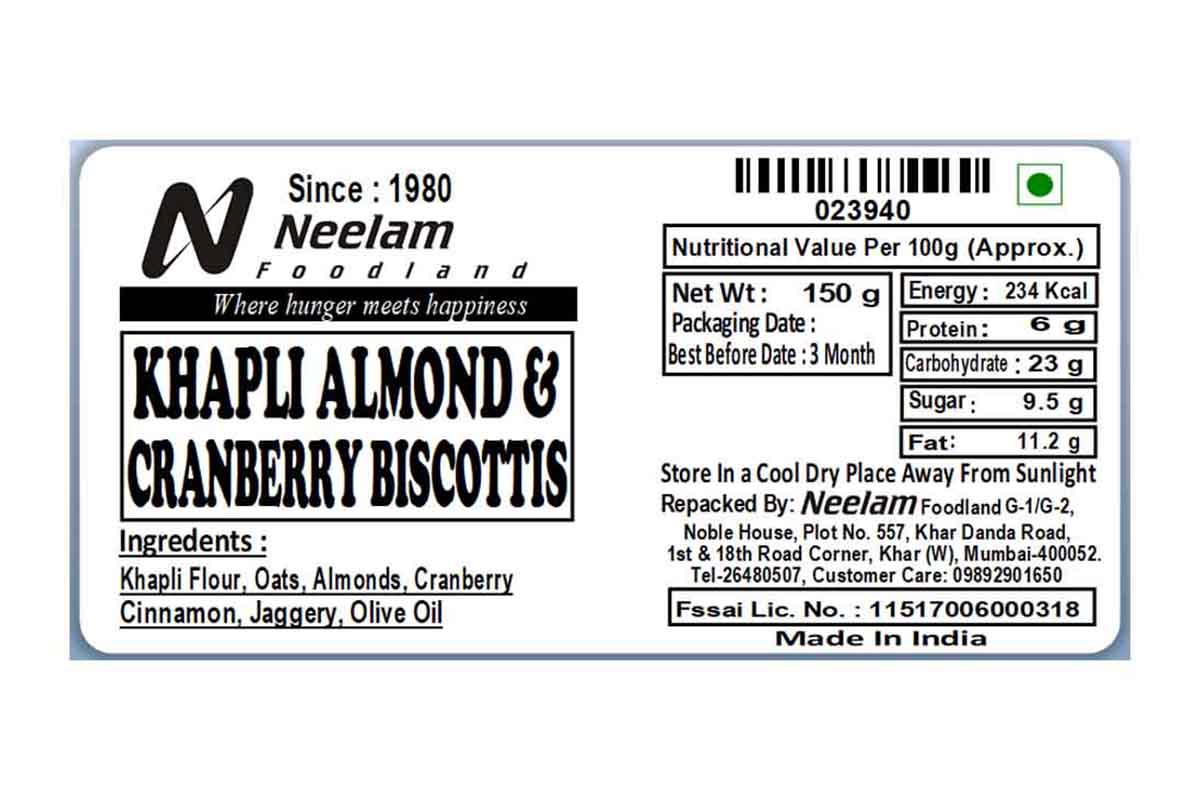 Khapli Almond Cranberry Biscotti 150 Gm