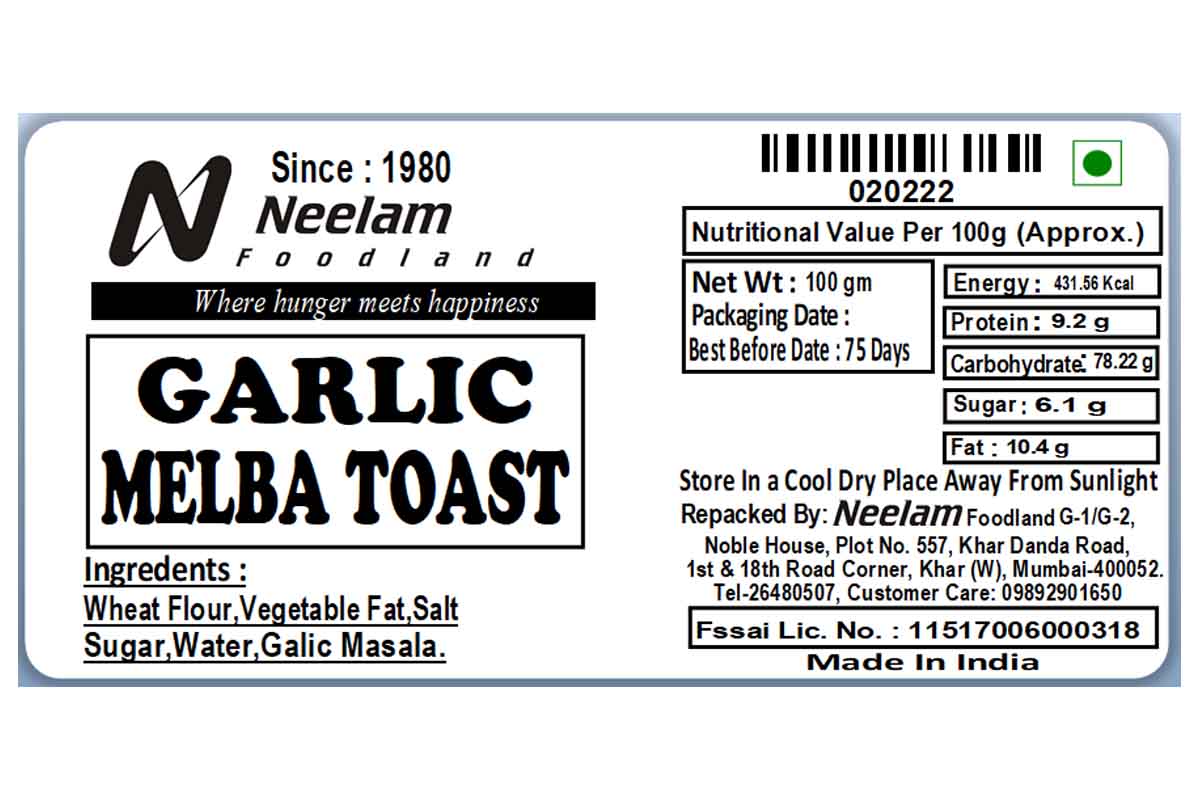 Garlic Melba Toast 100 Gm