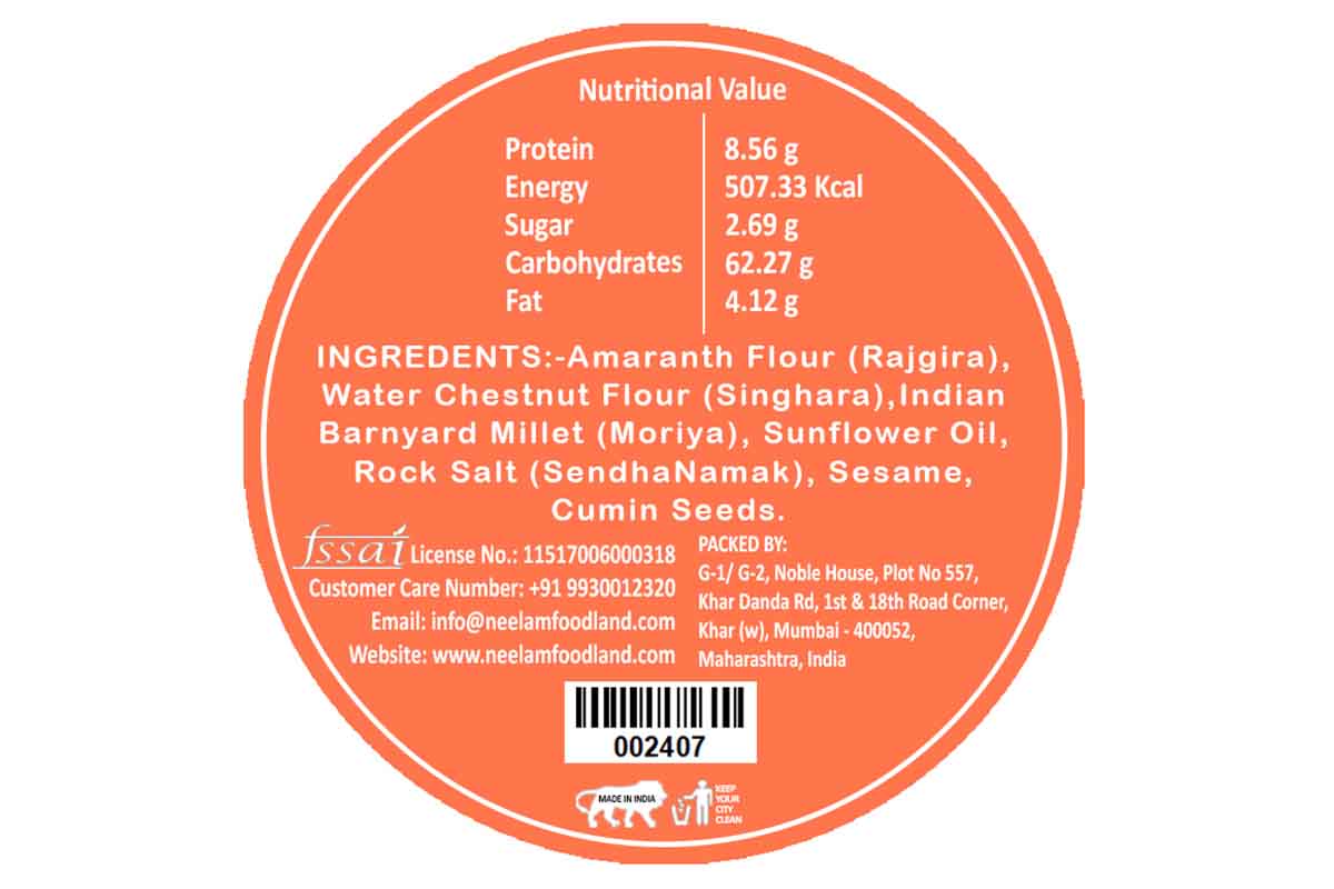 Gluten Free Farali Jeera Bhakri 200 Gm