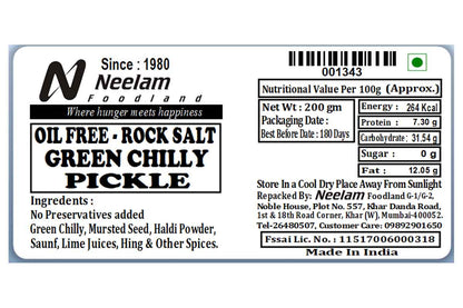 Green Chilli Oil Free Pickle 200 Gm