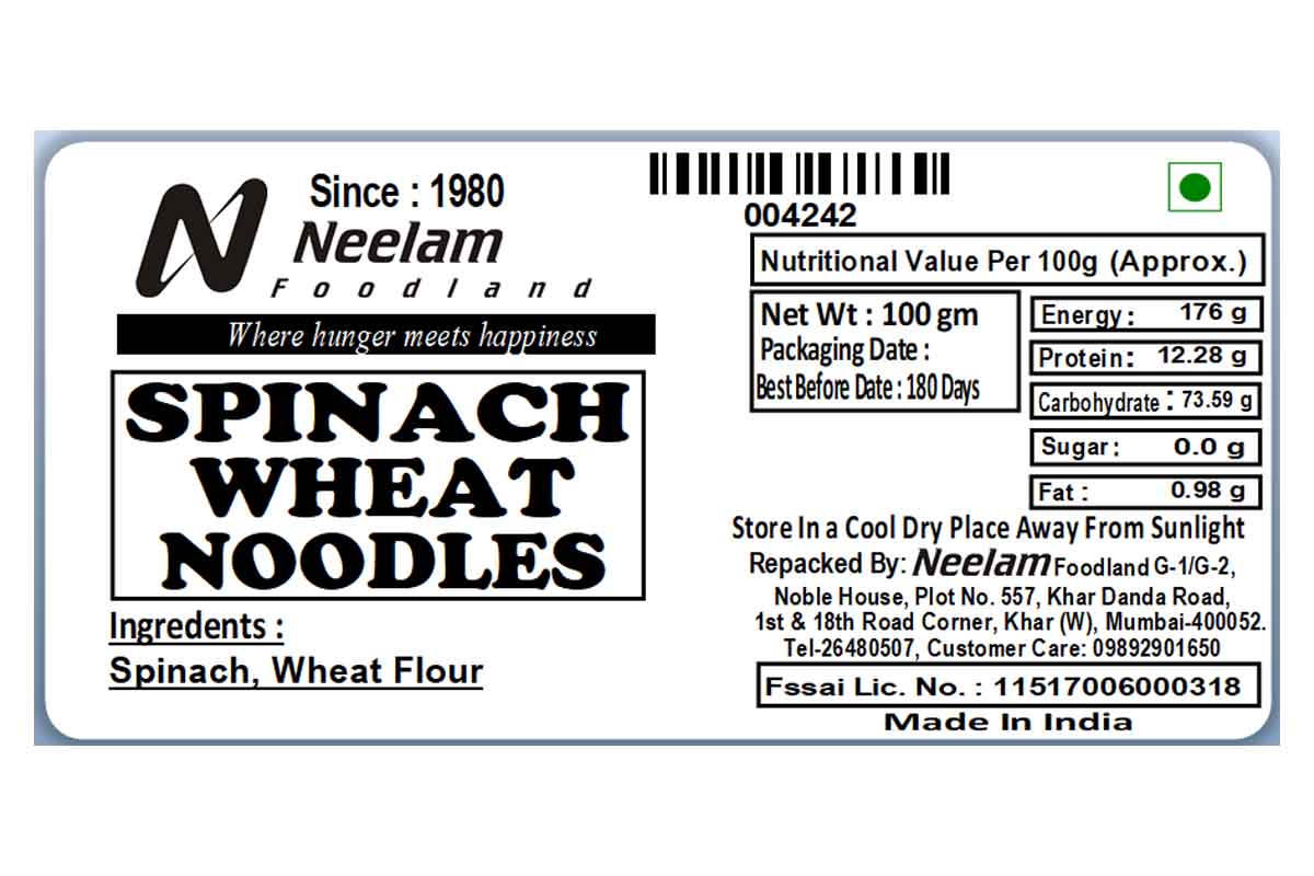 Spinach Wheat Noodles 100 Gm