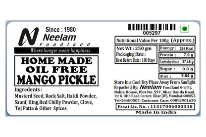 Oil Free Mango Pickle Made With Rock Salt 250 Gm
