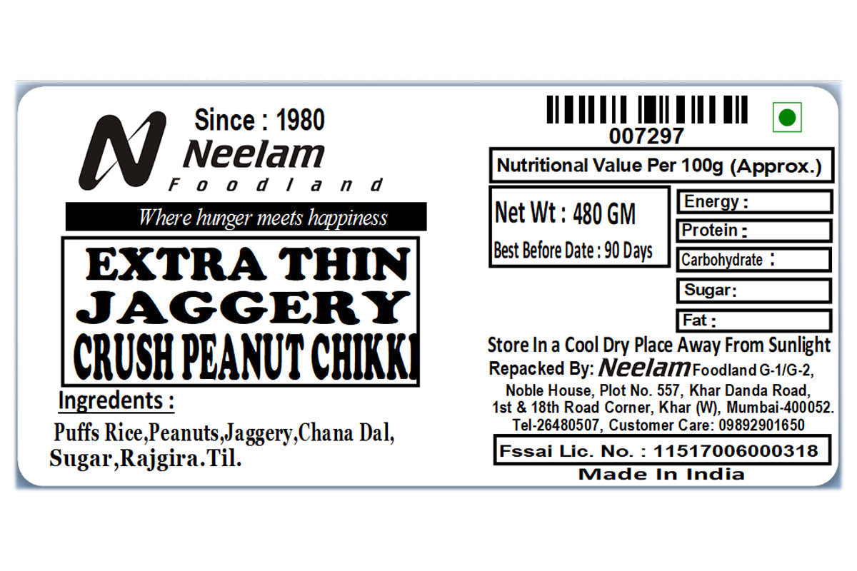 Extra Thin Jaggery Crush Penut Chikki 480 Gm