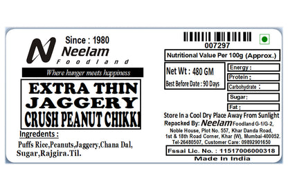 Extra Thin Jaggery Crush Penut Chikki 480 Gm