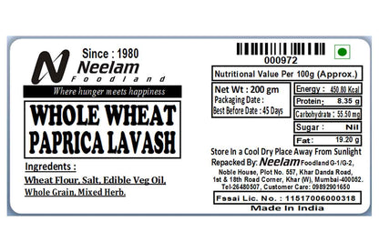 Whole Wheat Paprika Lavash 200 Gm