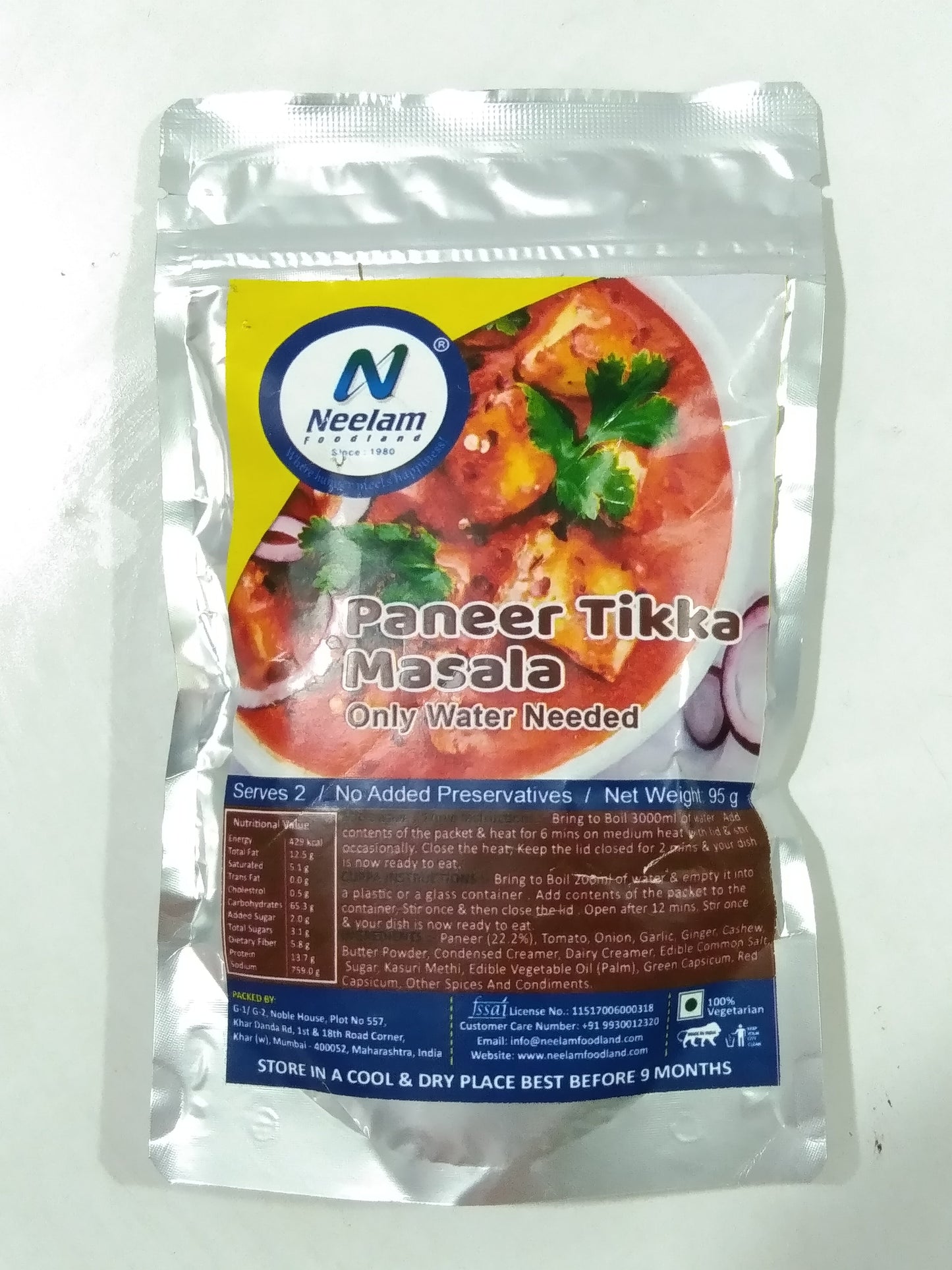 Neelam Freeze Dried Paneer Tikka Masala 95 Gm