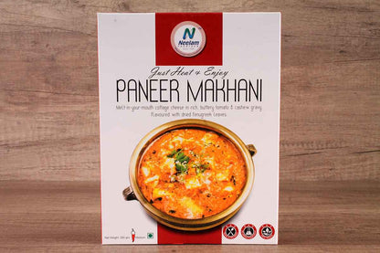 A packet of Ready to eat Paneer Makhani, just heat & eat! Medium spicy, serves 2. Perfect for travelers and students abroad.