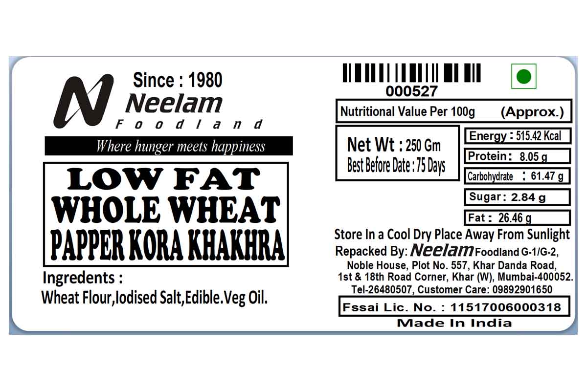Whole Wheat Pepper Kora Khakhra 250 Gm