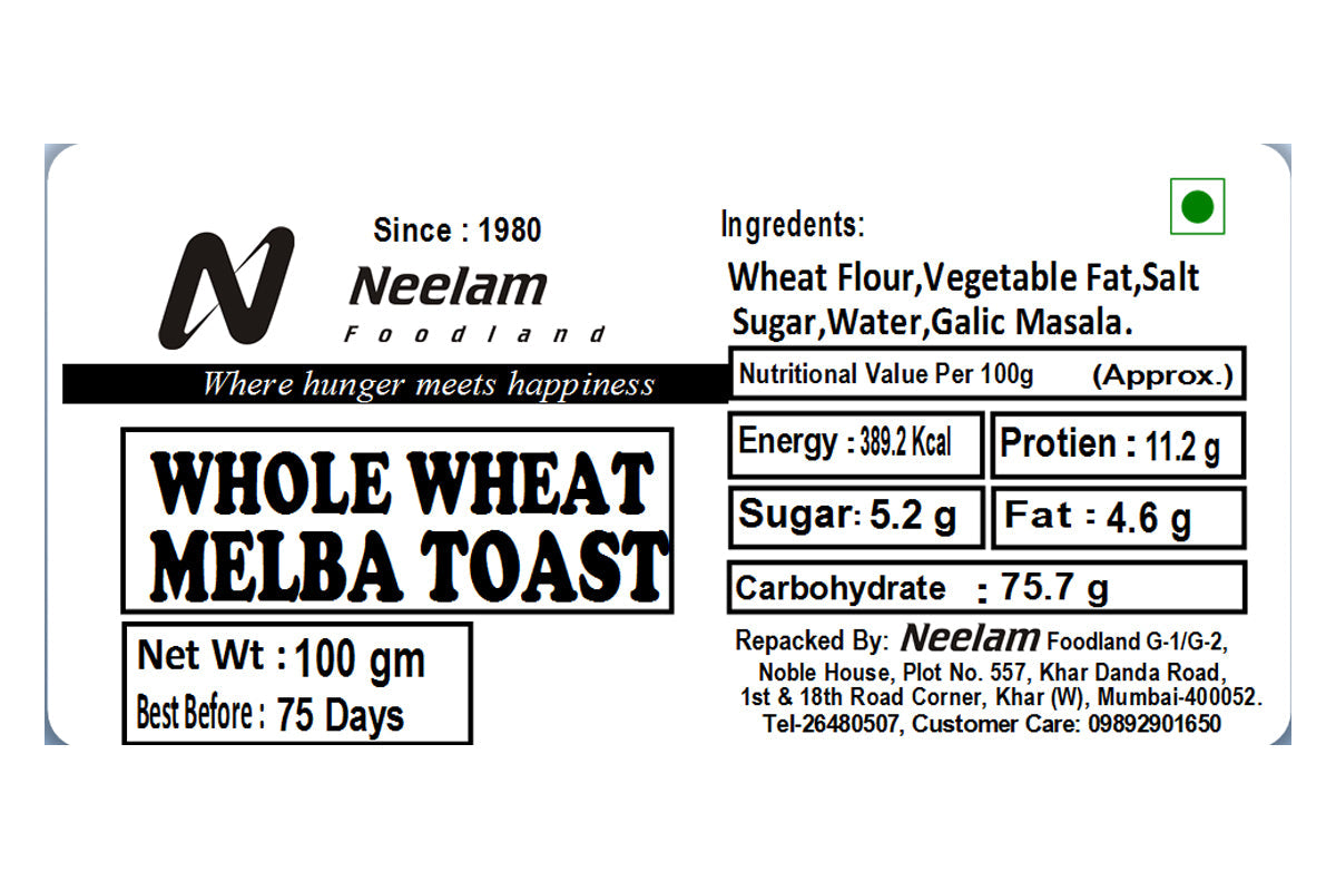 WHOLE WHEAT MELBA TOAST 100 GM