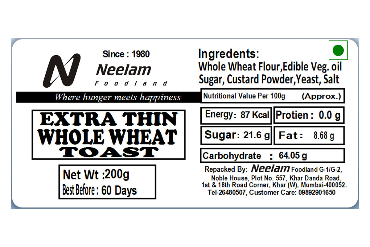 EXTRA THIN WHOLE WHEAT TOAST 200 GM