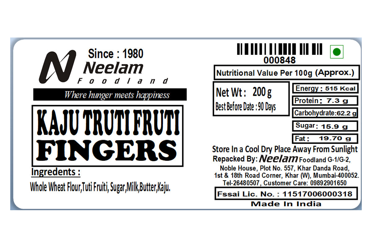 KAJU TUTTI FRUTTI FINGERS BISCUITS 200 GM