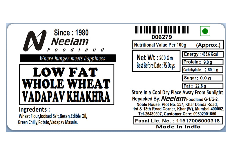LOW FAT WHOLE WHEAT VADAPAV KHAKHRA